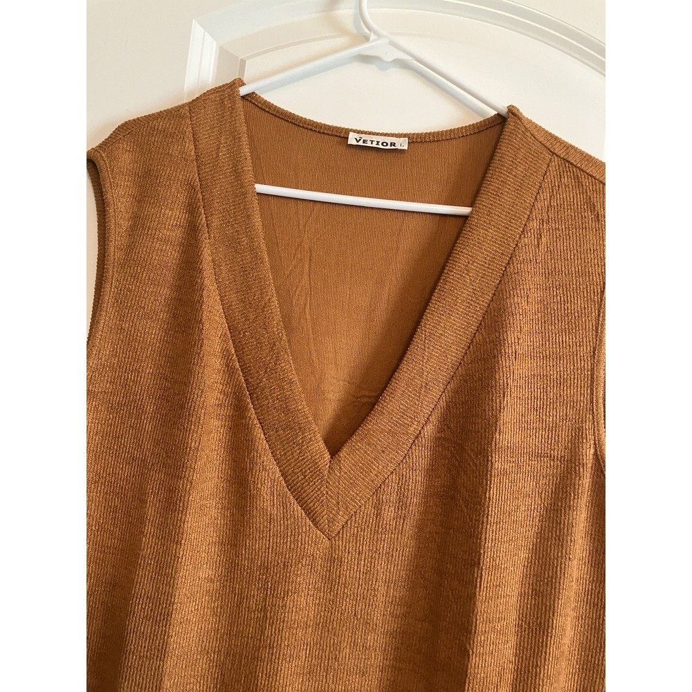 Vetior Knit Sleeveless Dress Women L Rust Brown Like New A-Line Sweater C522